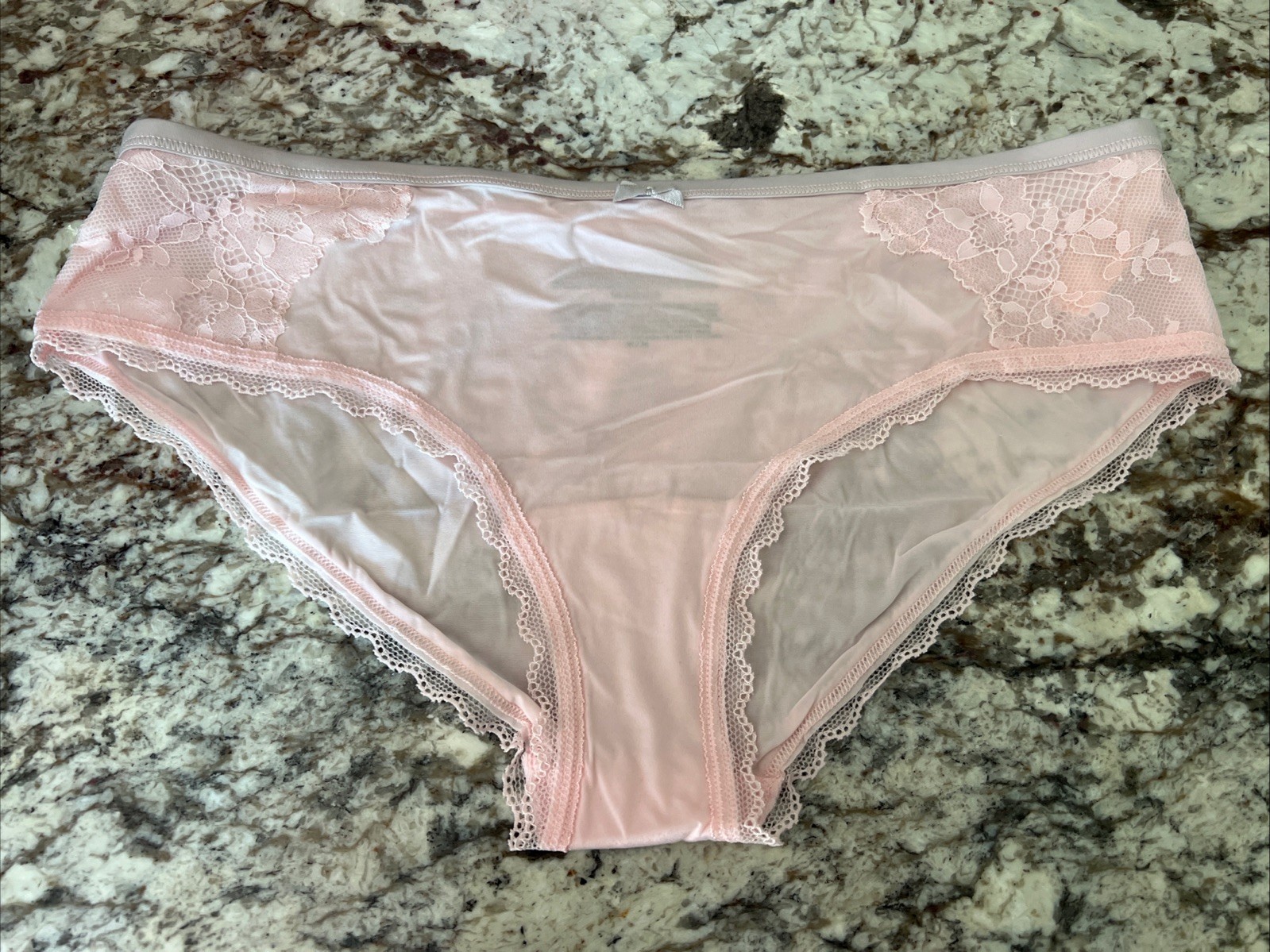 True Vintage Victoria Secret Satin & Lace Hiphugger Pink & Gray Size Medium