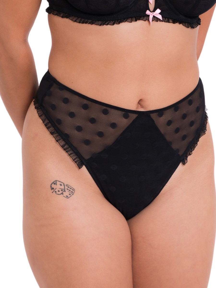 XS (8) Curvy Kate Frill Me High Waisted Thong Semi Sheer Knickers Brief Lingerie