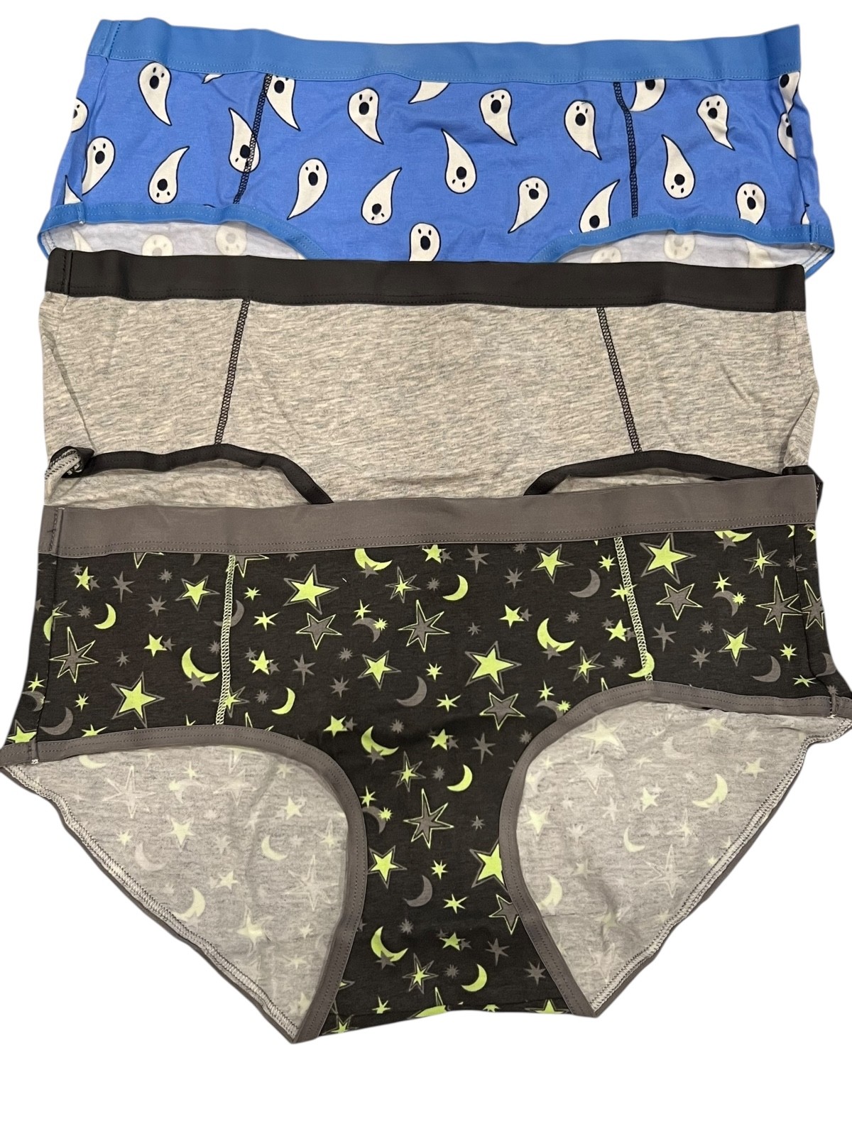 NWT AERIE 3 pack Boybrief Sz XS-S-M Gray Blue Green Black Ghosts Stars Moons