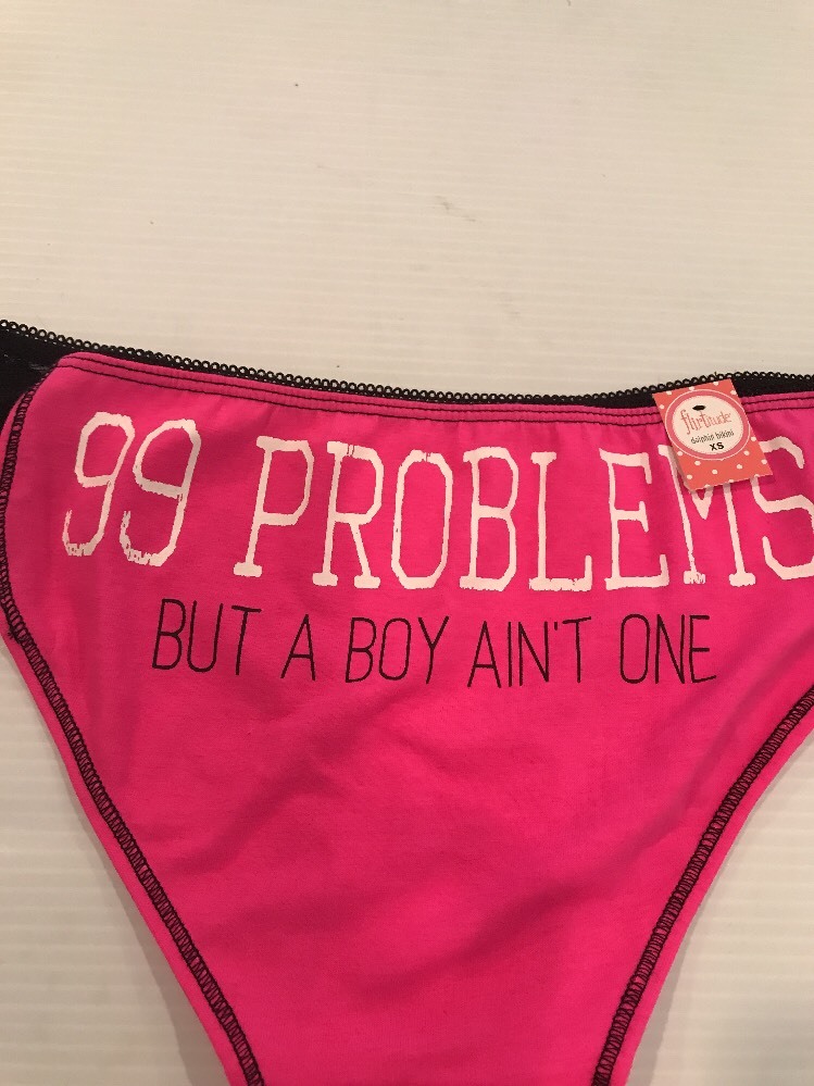 NWT FLIRTITUDE BIKINI PANTY-BOY PROBLEMS 99 But A Boy Ain’t One XS Hot Pink