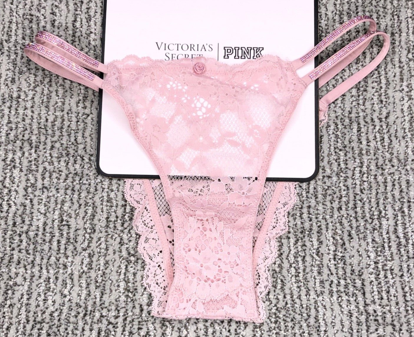 Victoria’s Secret Dream Angels NWT Large Pink Lace Shine Strap Brazilian Panty