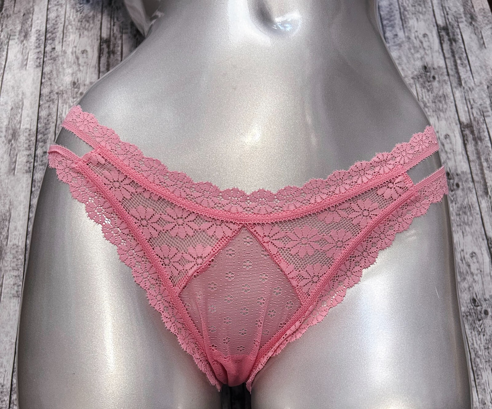 Nwt Victorias Secret The Lacie Daisy Lace Brazilian Strappy Panty Pink Hope S