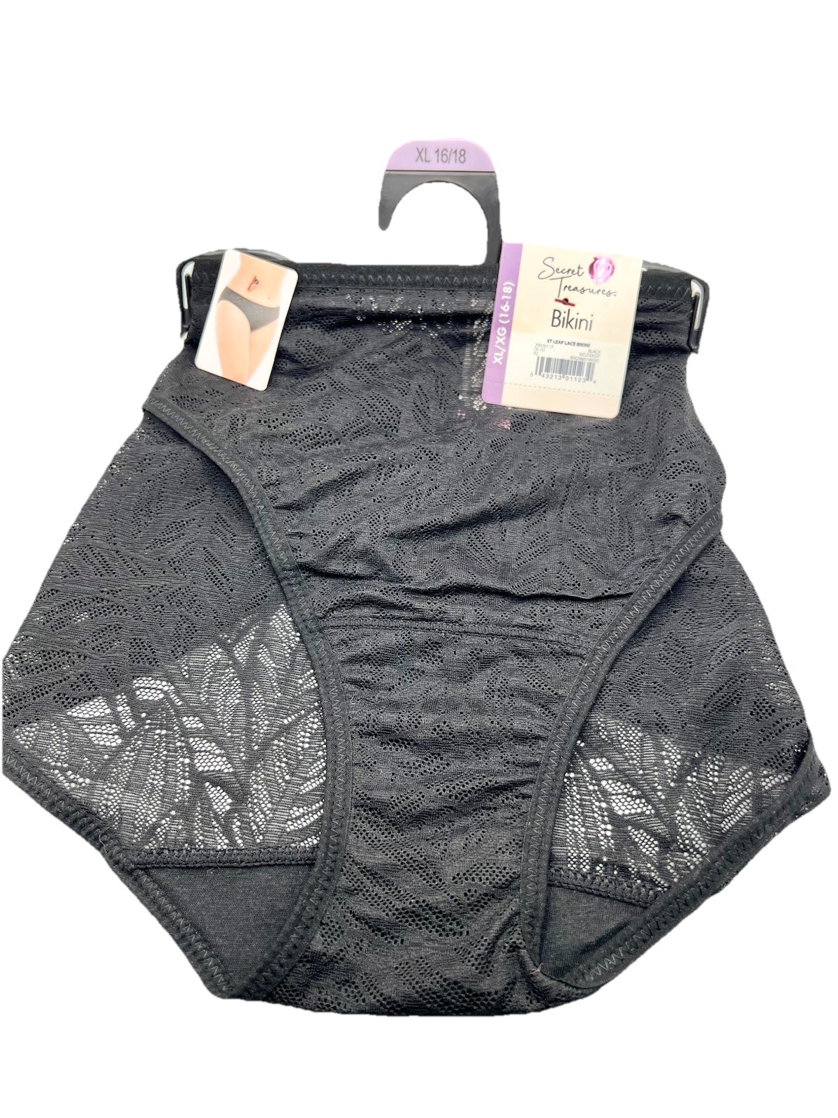 NEW Secret Treasures Black Leaf Lace Bikini Panties Women’s Size XL (16-18) NWT