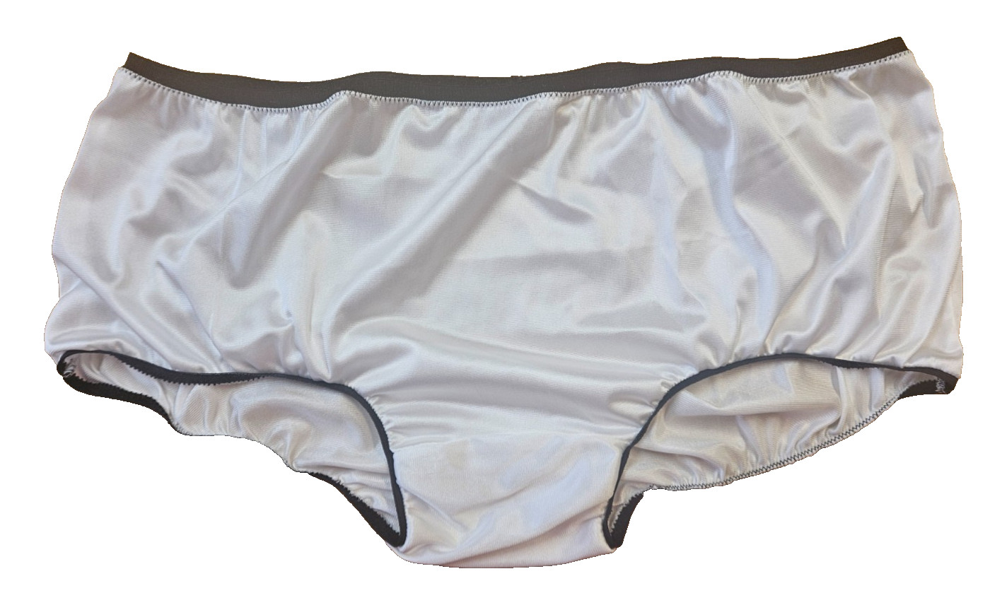 WHITE NYLON TRICOT 2 Layer Wider Crotch PANTY * BLACK ELASTICS * 40″ – 50″ 3X **