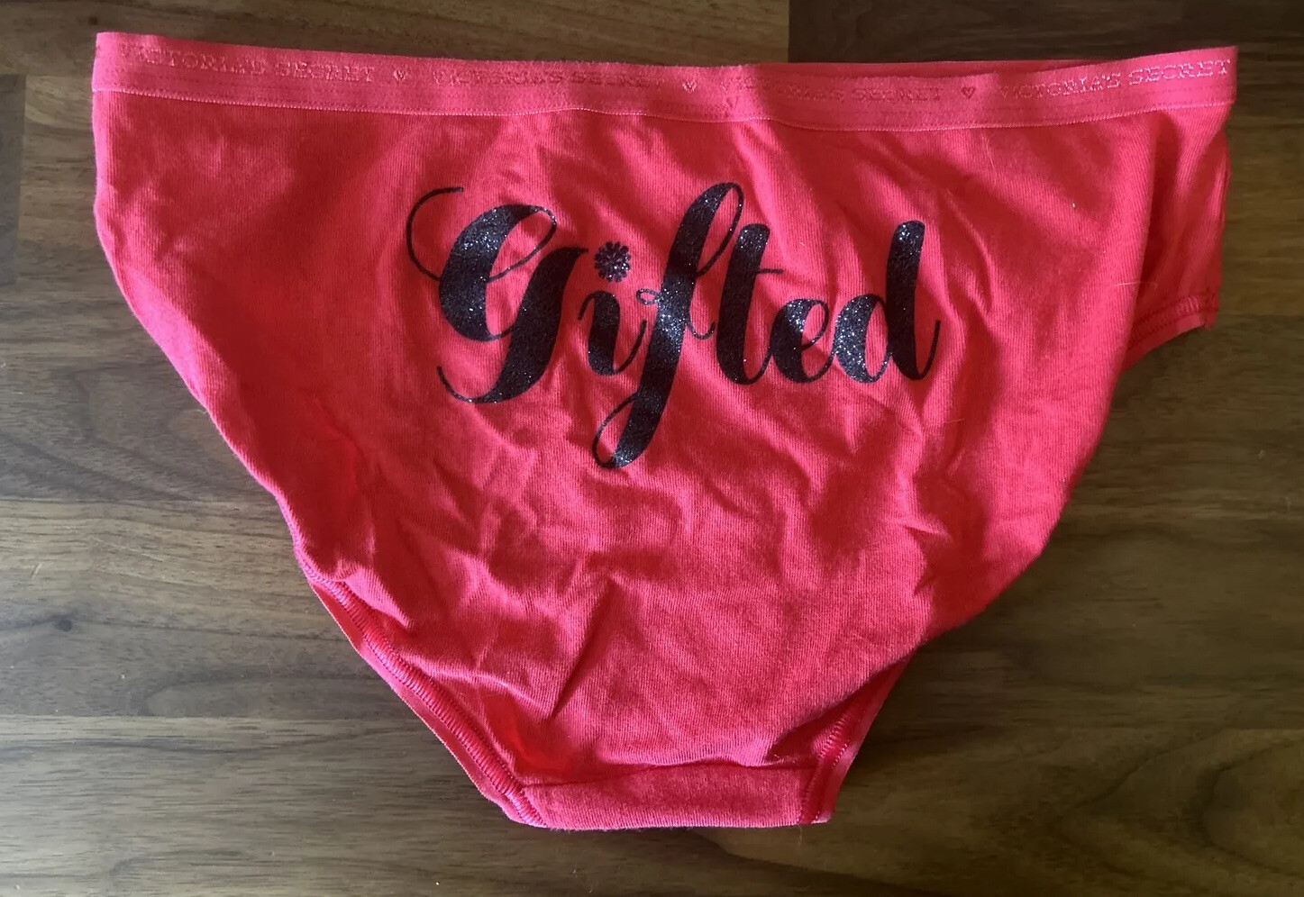 Vtg Victoria’s Secret Panties Hiphugger Sz Small GIFTED Logo Band Glitter Cotton