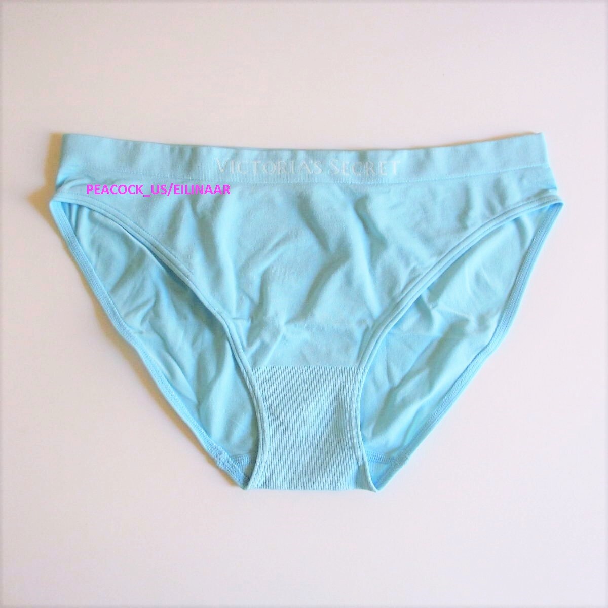Victoria Secret Seamless Logo Waist Bikini Panty L Blue Super Soft Smooth