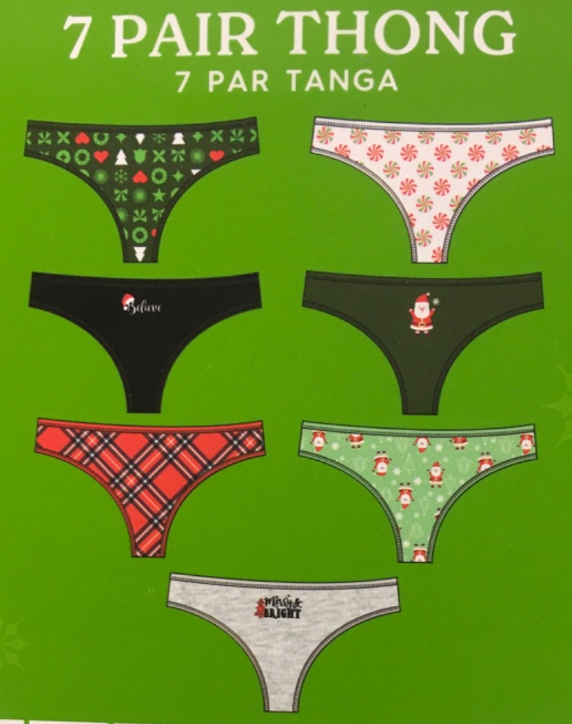 Holiday Times 7 Pair Thong Underwear Women Size XXL 20 Santas Snowflakes New