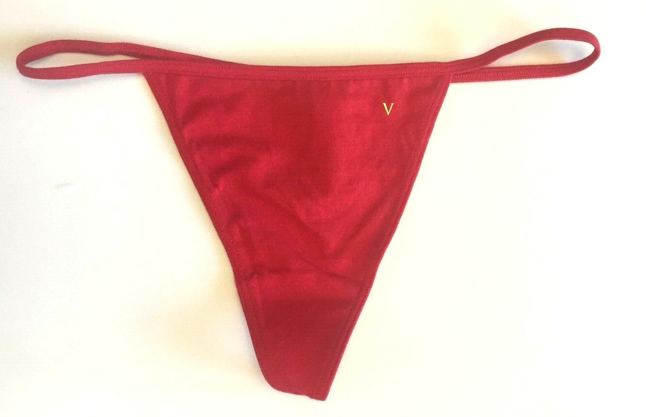 Victorias Secret Lipstick Red V-String Thong Panties Size M Sexy Cotton Modal