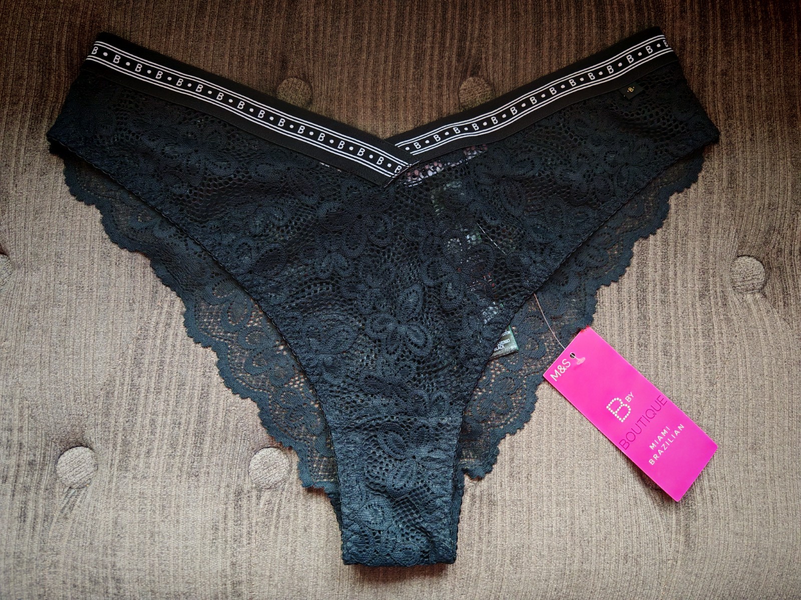 M&S Boutique Black Miami Brazilian Knickers Size Medium or UK 12 To 14