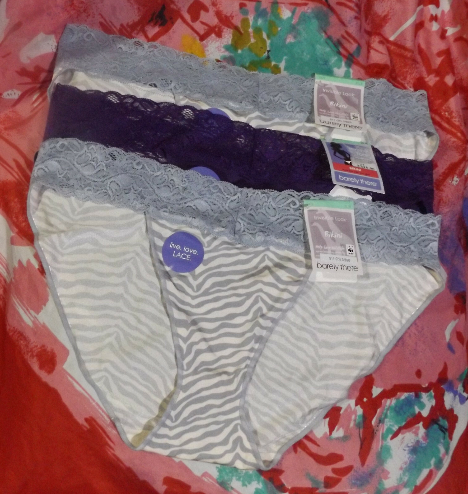 3 NEW BARELY THERE 24T9 EA3 GR INVISIBLE LOOK MF LACE WAIST BIKINI PANTIES S/5