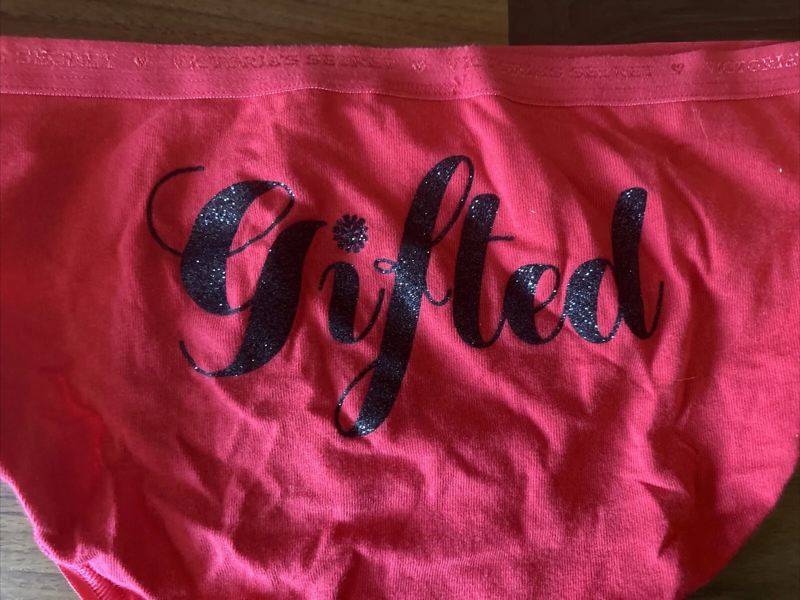 Vtg Victoria’s Secret Panties Hiphugger Sz Small GIFTED Logo Band Glitter Cotton