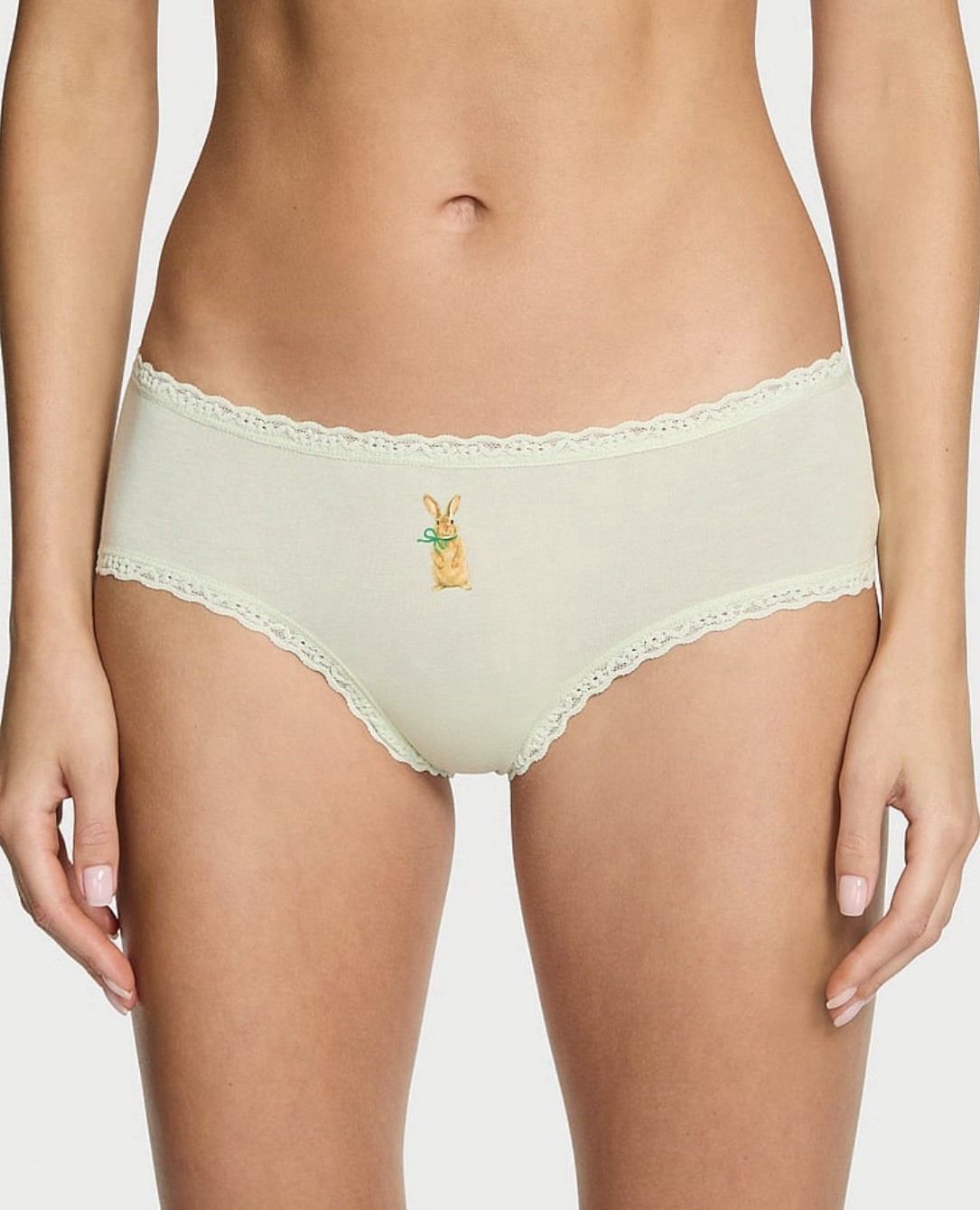 Victoria’s Secret Cotton Cheeky Panty Lace Trim Mint Crush Bunny Print Green