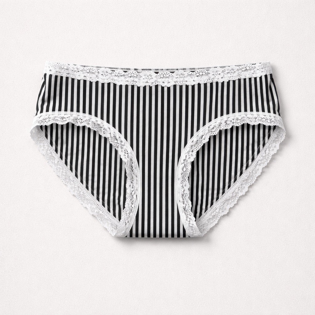 Jenni Intimates Hipster Brief Black White Stripe Lace, Lot of 2, Size XXXL, NWT