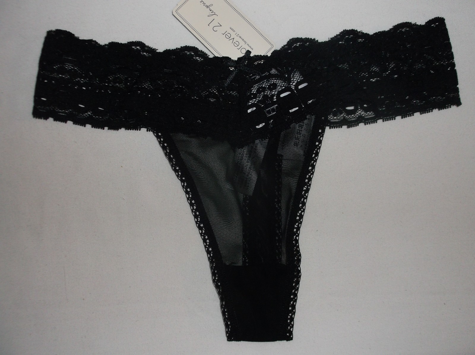 Forever 21 sheer mesh w/wide lace waistband thong panties S M black pink nwt