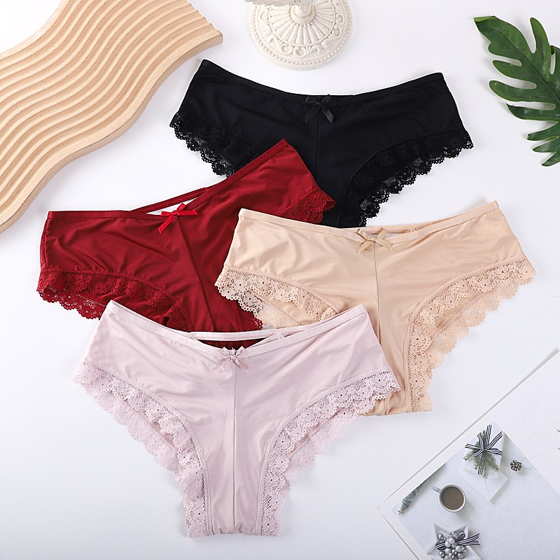 4 Pack Lot Sexy Womens Ice Silky Panties Brief Ladies Lace Underwear Lingeries