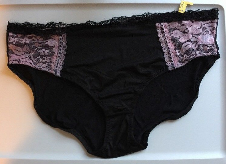 Womens Black Bikini Panties Size 4X/11 Solid Sexy Flirty Pink Floral Side Insets