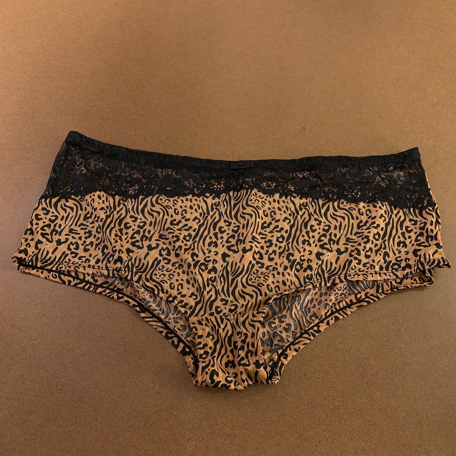 Black Fuchsia Womens Size 3X Brown Animal Print Lace Trim Hipster Panty New