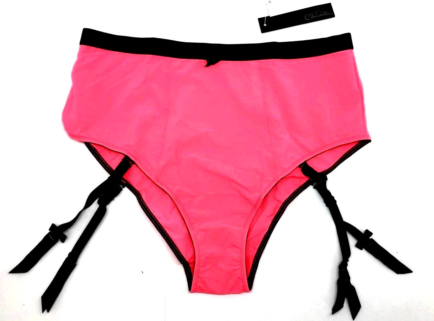 Claudette Sophia Retro Hi Cut Brief Garter Panty Lingerie Pin Up Hot Coral Pink