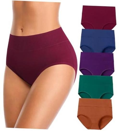 Womens Mid High Waisted Cotton Underwear X-Large Multicolor-5 Pack-01-a