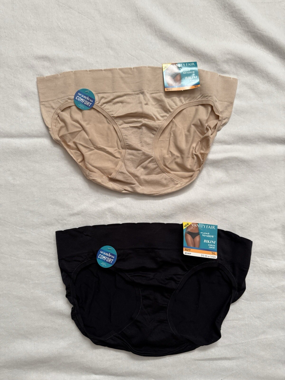 NEW VANITY FAIR Panty No Pinch No Show Seamless Bikini Panty 2 Pair Large 18217