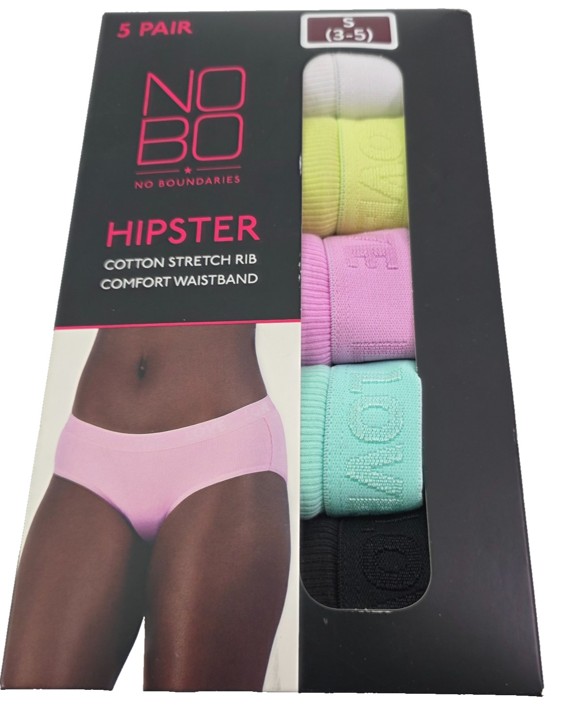 No Boundaries NOBO Cotton Stretch Rib 5-Pack Multi-Color Hipster Panties – Small
