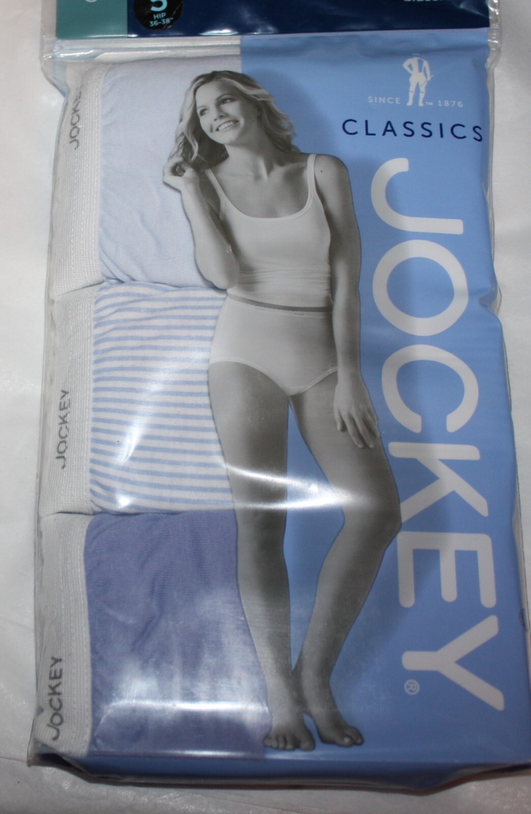 New 3 pack JOCKEY Scalloped waistband 100% cotton BRIEFS PERIWINKLE BLUE STRIPES