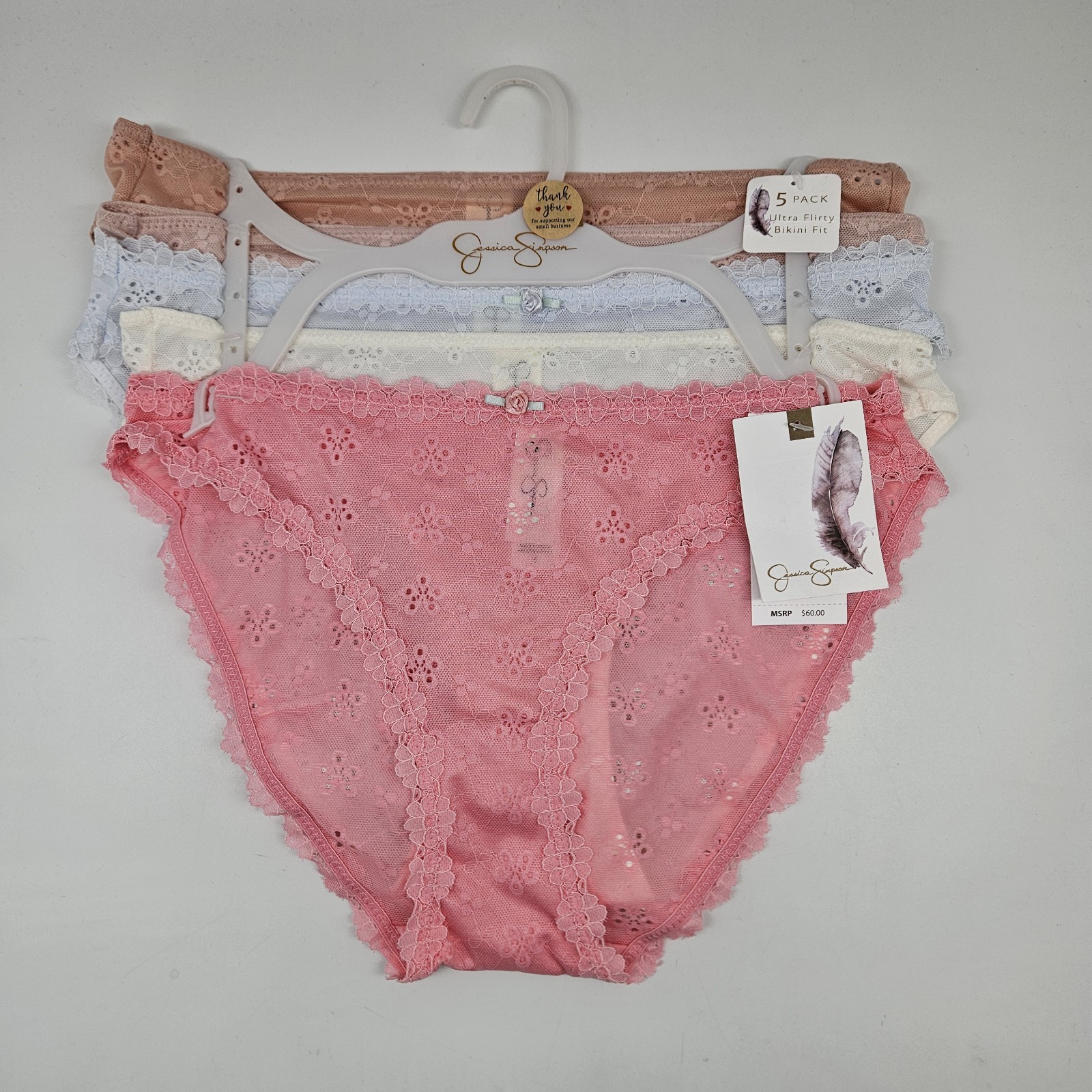 JESSICA SIMPSON 5 Pack Women’s S L XL Mesh Bikini Panties Beige Blue Cream Pink