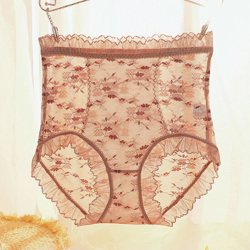 New Womens Sexy Lace High Waist Sheer Panties Lingerie Floral Ruffles Underwear