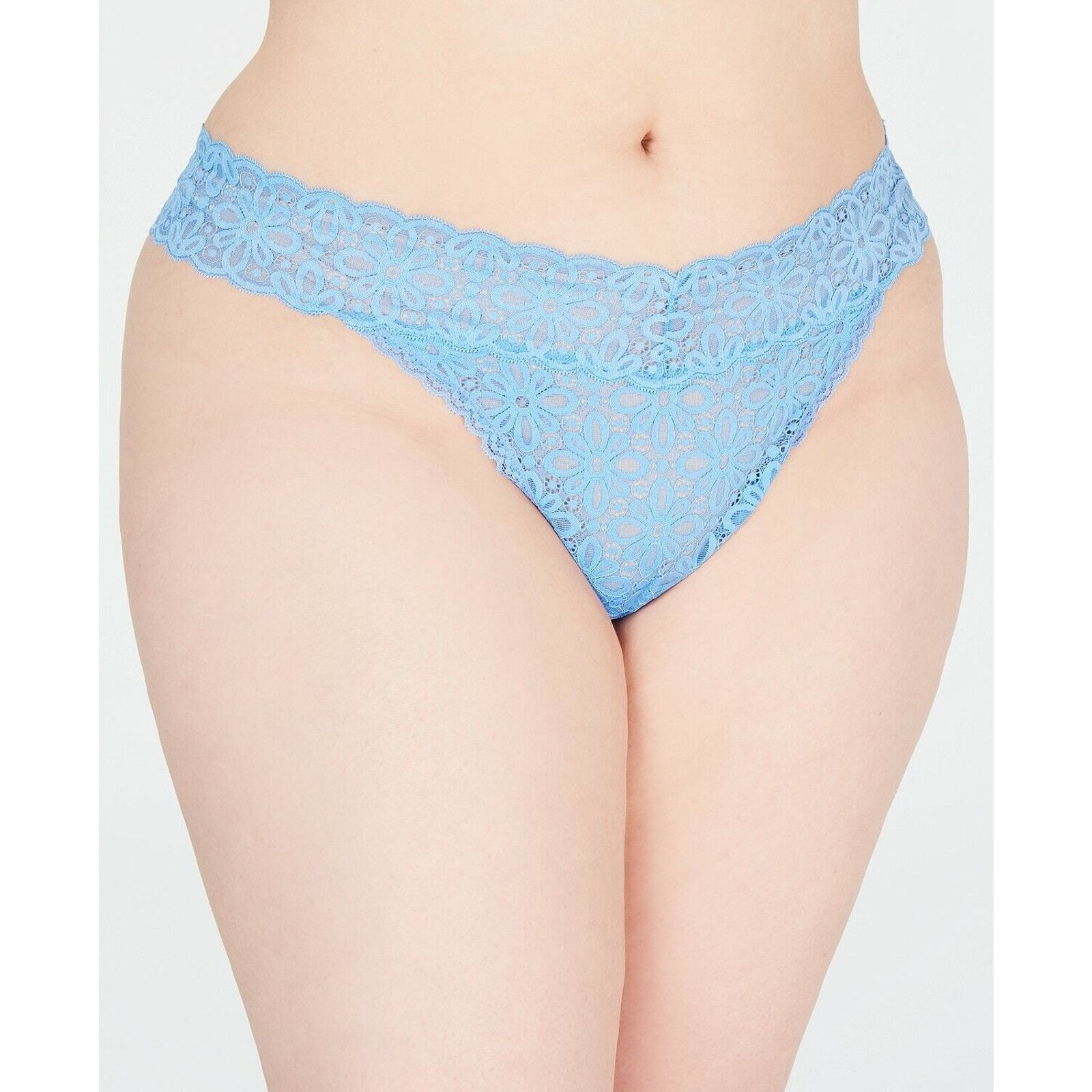 Jenni Plus Women’s Lace Thong Underwear, Blue, O/S 1X-3X