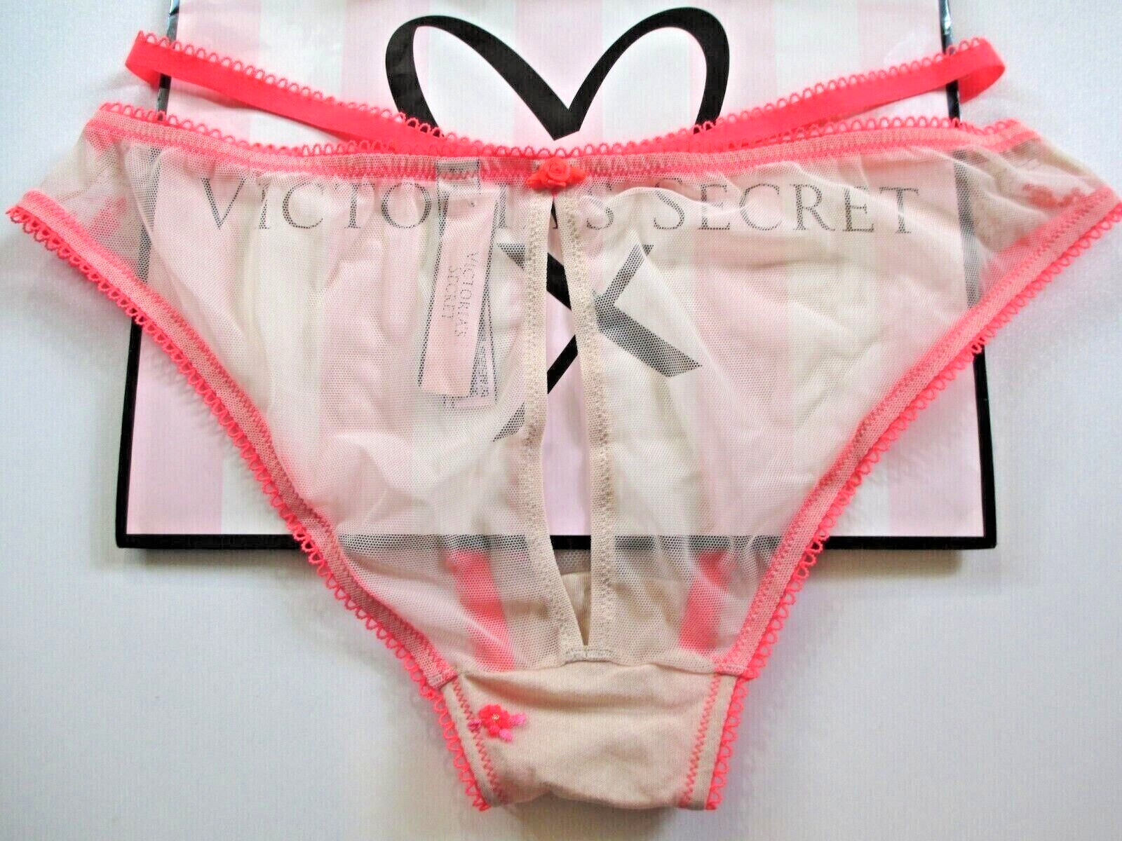 VICTORIA’S SECRET DREAM ANGELS Cheekini Bikini Panty S Orange NWT Strappy Mesh