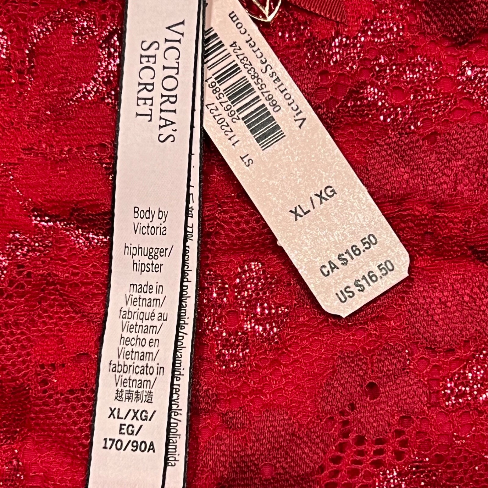 NWT VICTORIA’S SECRET Body By Victoria Hipster Pantie Sz M-L-XL Red Silky Lace