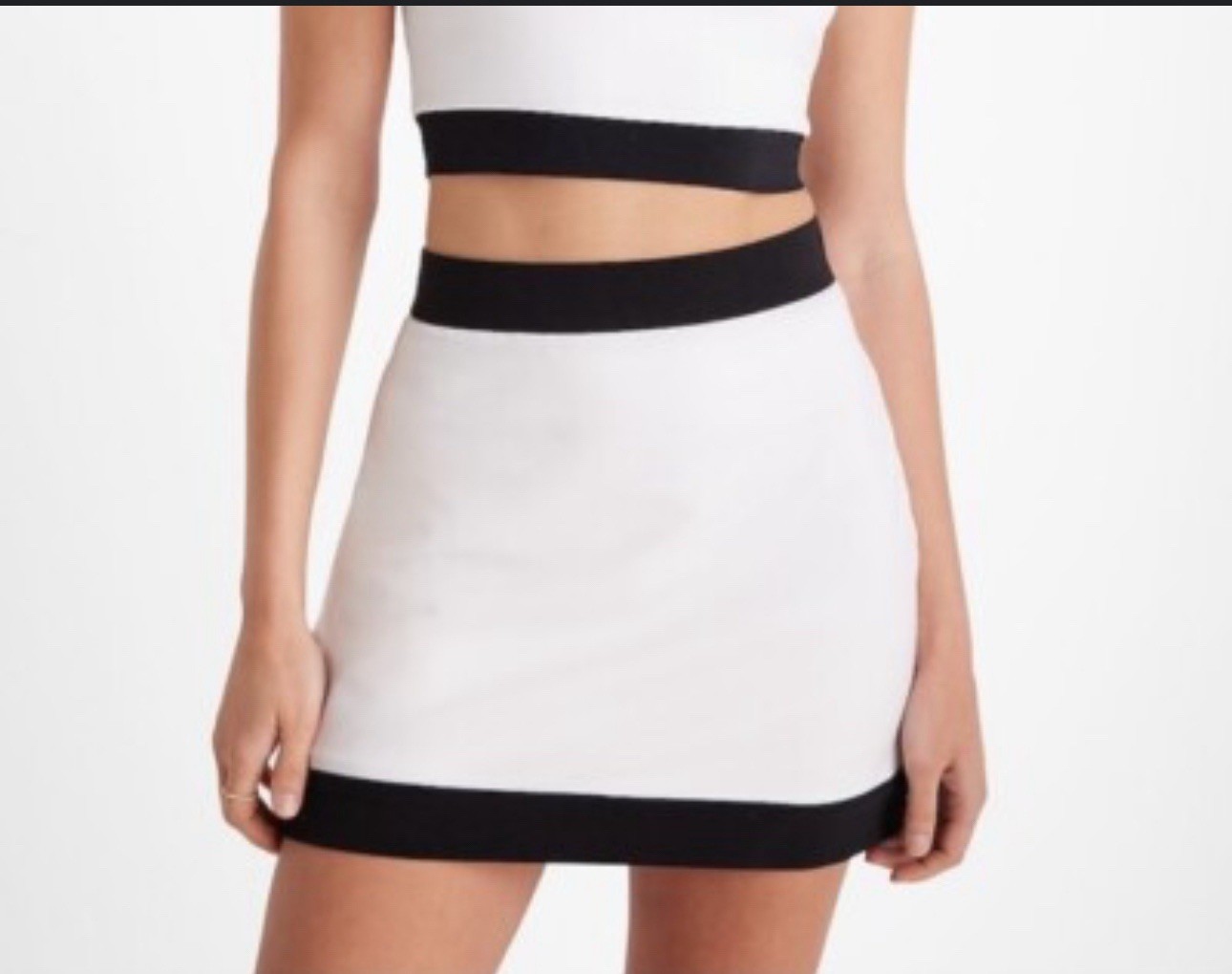 Express High Waisted Stretch Cotton Tipped Mini Skirt Pitch White NWT L
