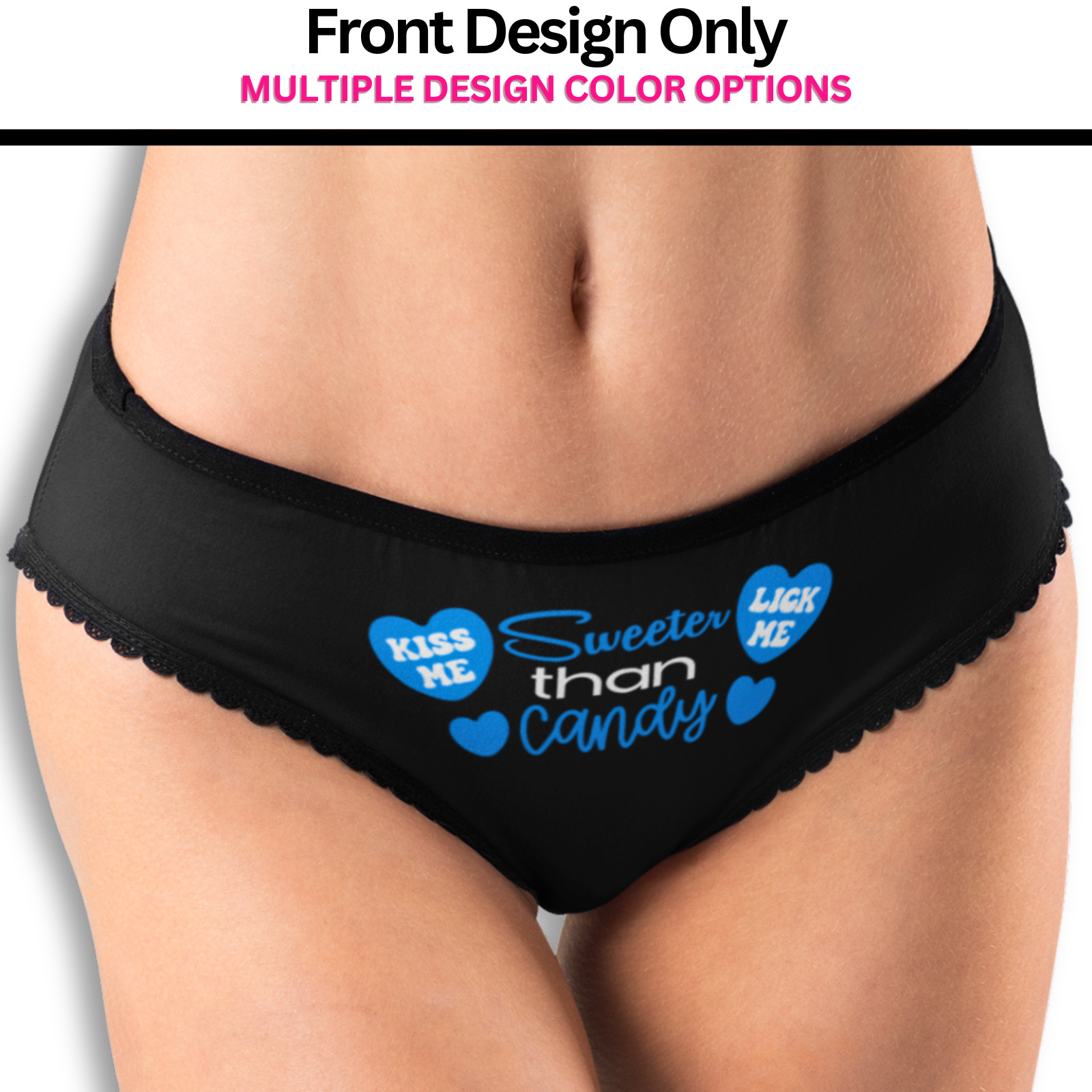 Sweeter Than Candy Hipster Panties Kiss Me Lick Me Hearts Valentine