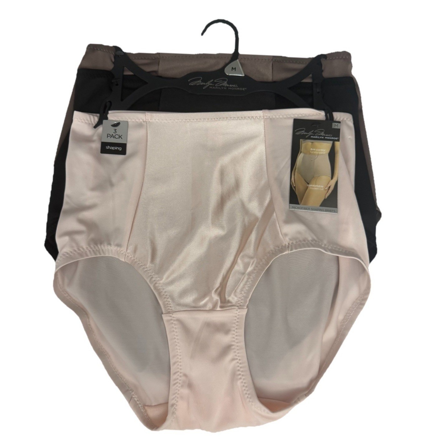 MARILYN MONROE 3 Pack Women’s Microfiber SHAPING BRIEFS Brown Black Pink Size M