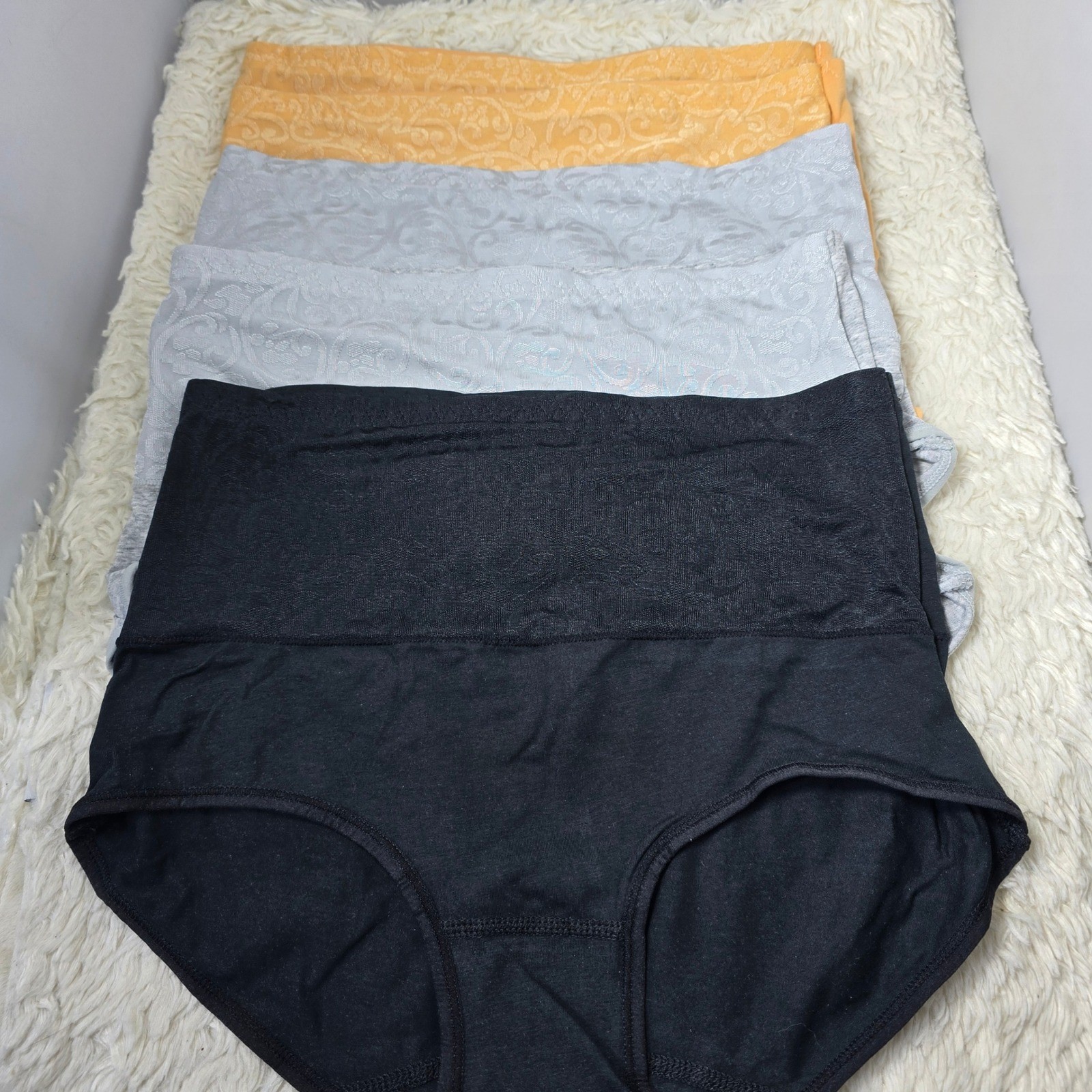 High Waist Briefs 4 Pack Women S Black Gray Orange Damask Cotton Panties Soft