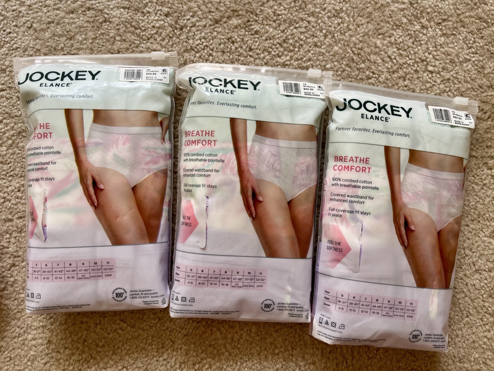 Women’s Size 10 Briefs, Jockey Elance Underwear, 100% Cotton, 3 Pack – NEW