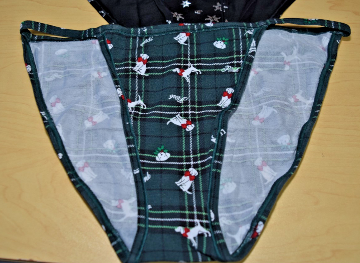 2 NWT Black Green Plaid String Bikini Victoria’s Secret Pink Panty Lot L Large