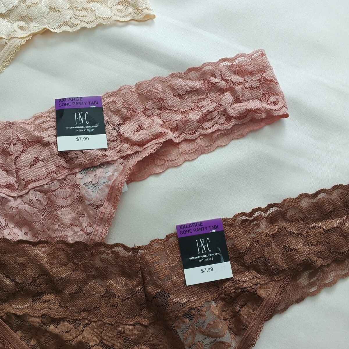 3 Pack INC Women Sexy Lace Thong Size 2XL Multicolor Spandex Nylon