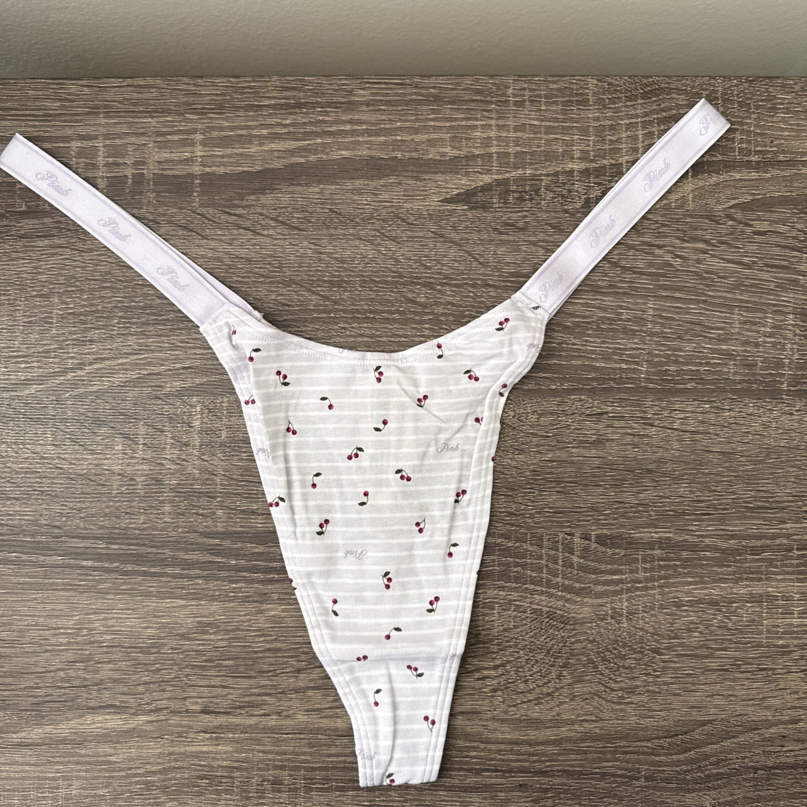 Pink By Victoria’s Secret Lavender Xxl Extra Low Cherries, Logo Thong Panties