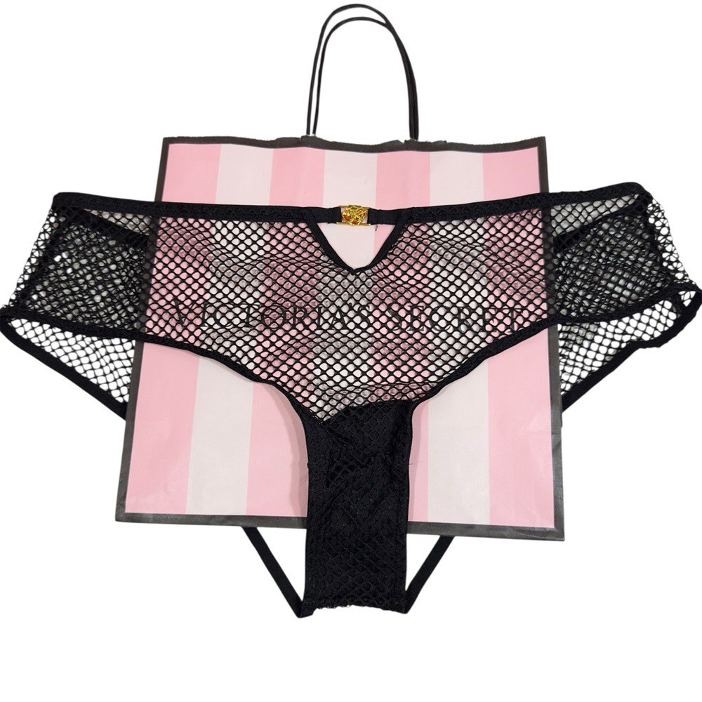 NWT Victoria Secret Very Sexy Black Fishnet Open Back Panty Large