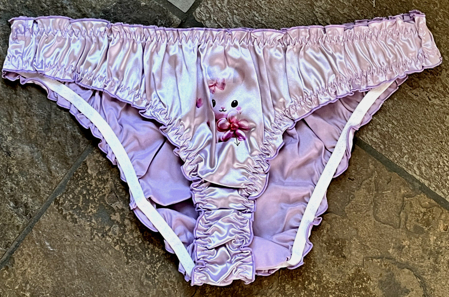ORCHID Purple 8/XL Hi Shine SATIN HAPPY BUNNY Tanga Bikini Panties #SR24 NWOT