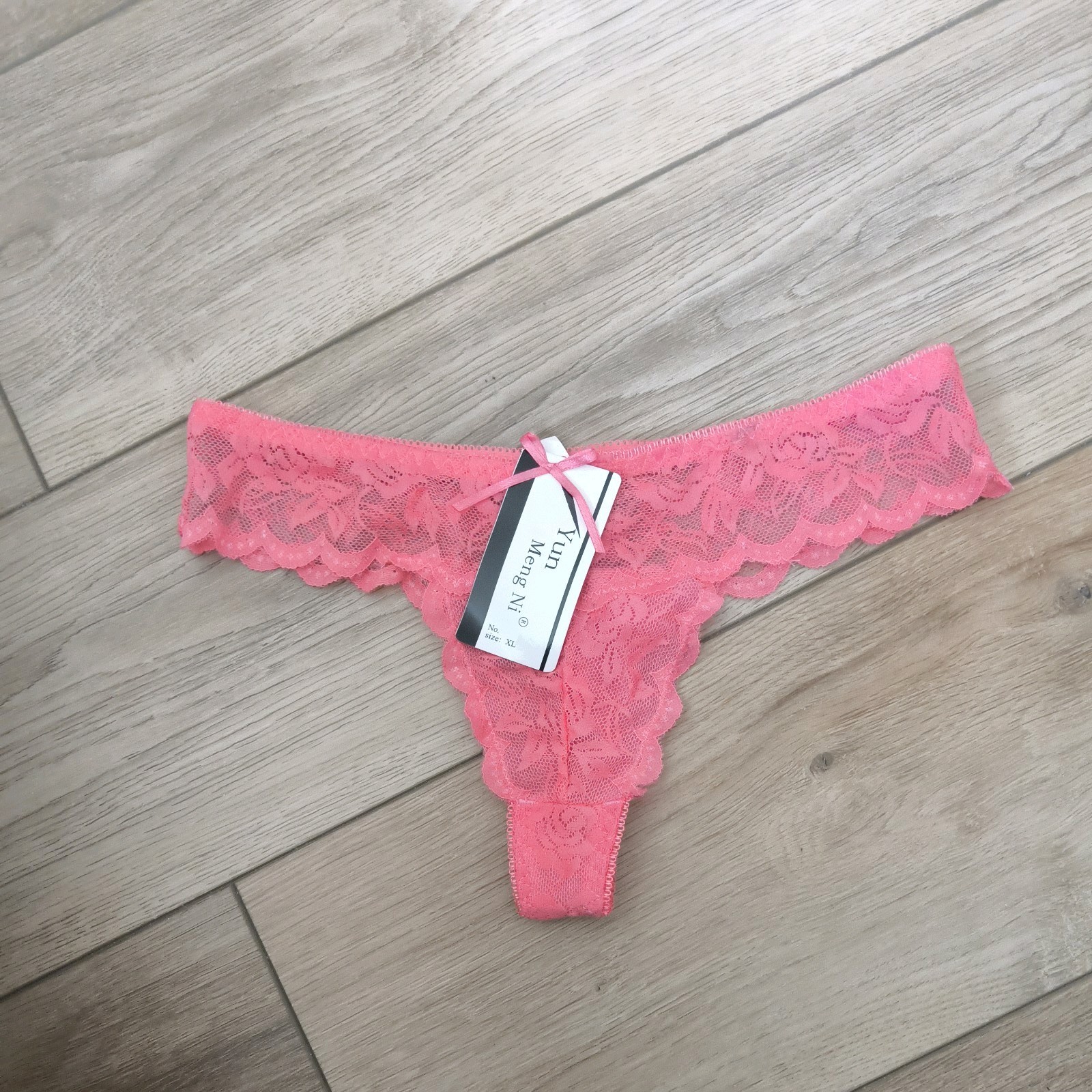 BNWT Sheer Coral Pink Lace Thong Size 8-10