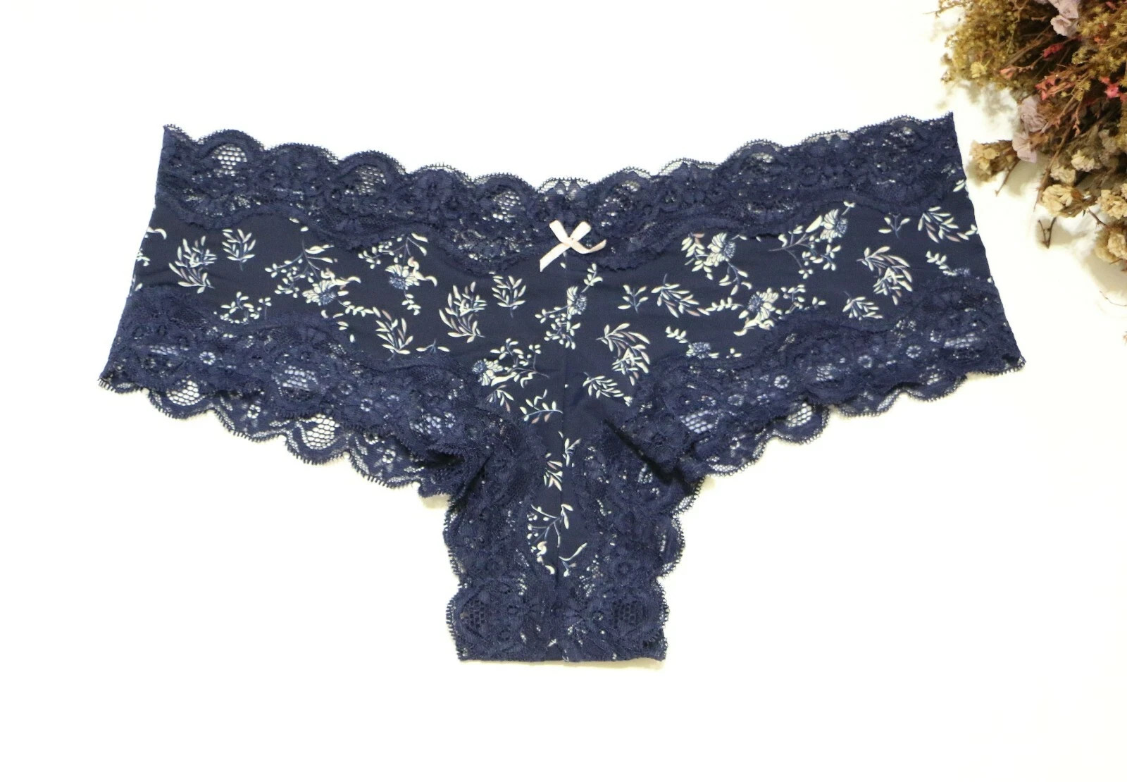 Women Sexy Briefs Smooth&Mesh Leaf underwear Hipster knickers Panties Blue M