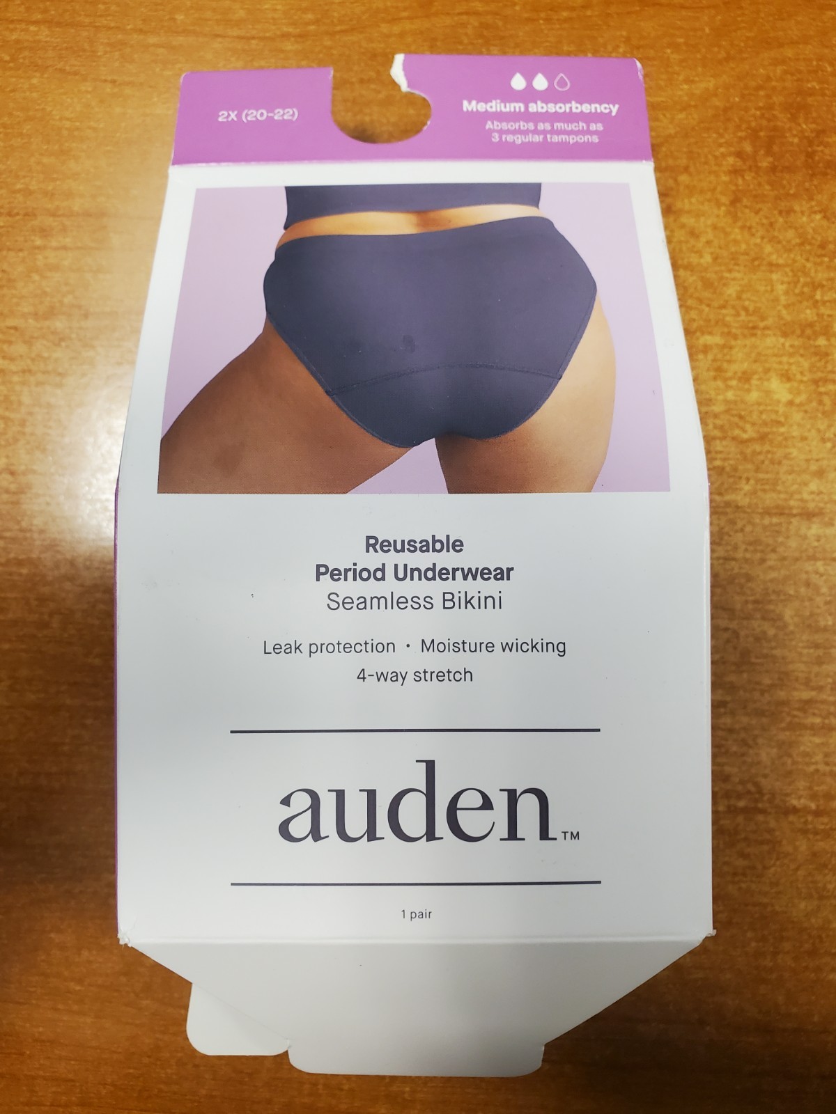 Auden Period Underwear Womens 2X Gray Seamless Bikini Med. Absorbency DAMG E9C