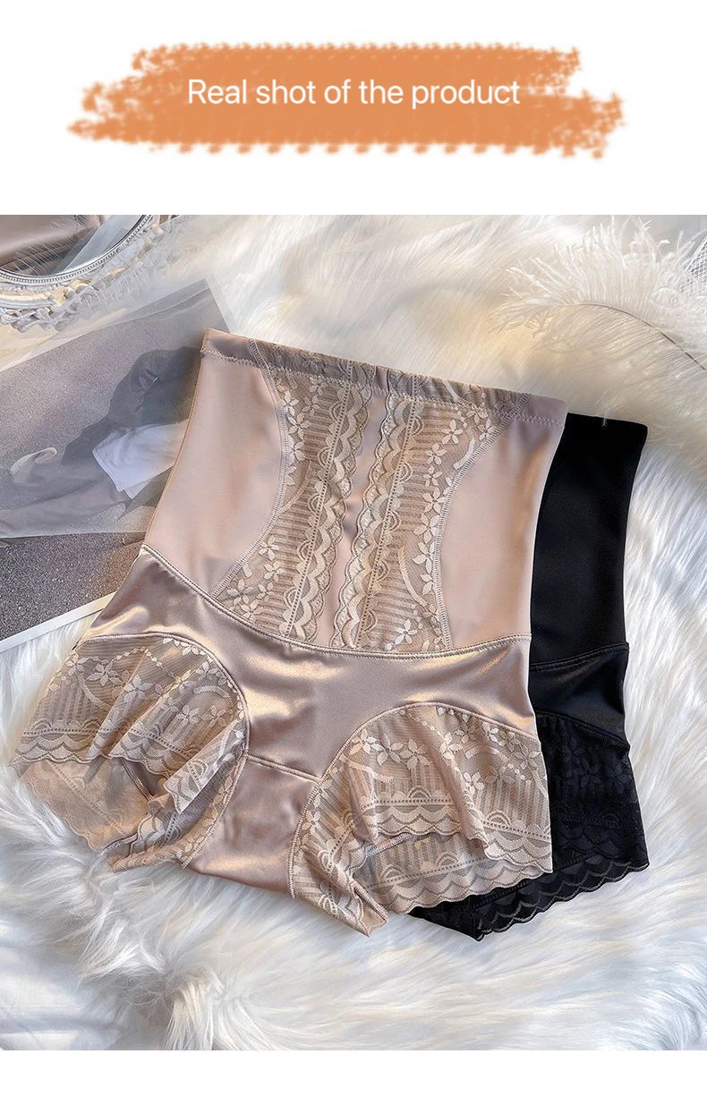 High Waist Shaping Panties Lace Trim Stretch Slimming Comfortable Briefs Fit