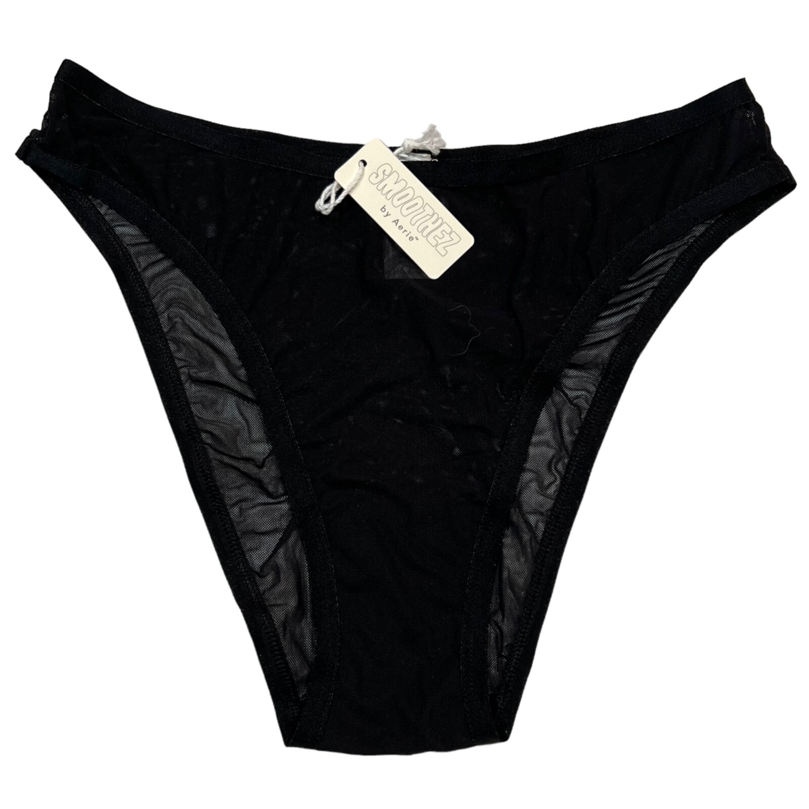 NWT AERIE Smoothez High Cut Bikini Pantie Underwear Sz XS-S-M-L Black Mesh