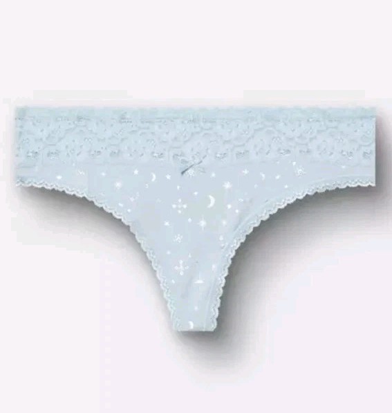 NEW TORRID 00 COTTON THONG LACE TRIM SPARKLY SNOWFLAKE PANTIES PANTY NWT BLUE