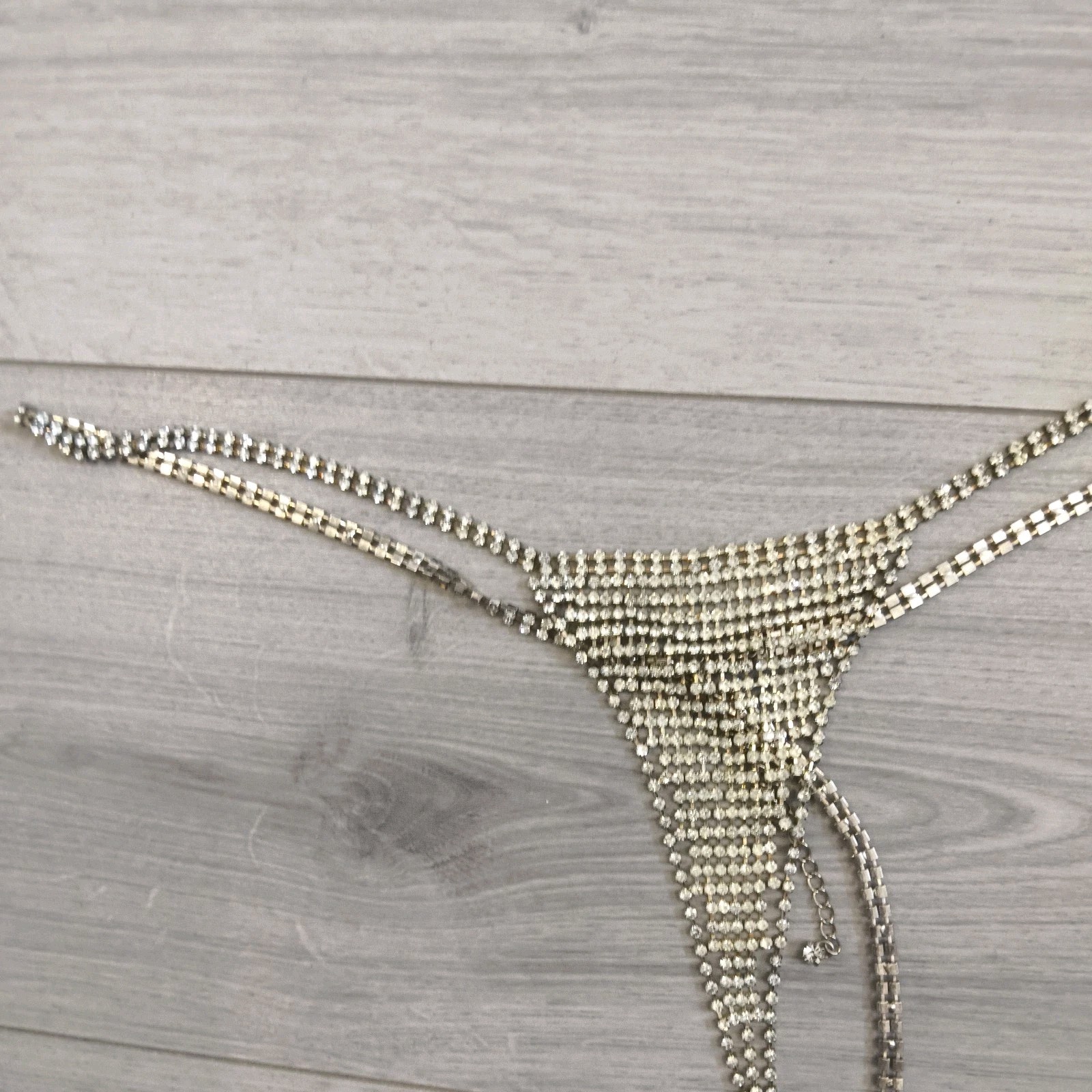 BNWOT Silver Metal & Diamante G String Thong Free Size