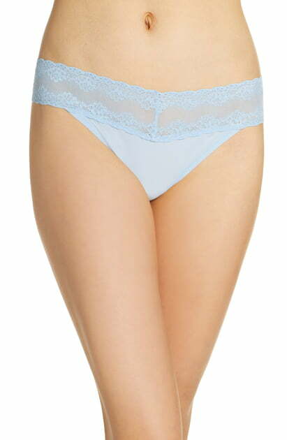 Natori BLISS PERFECTION 756092 Cloud Blue Microfiber Lace Trim V-Kini Bikini O/S