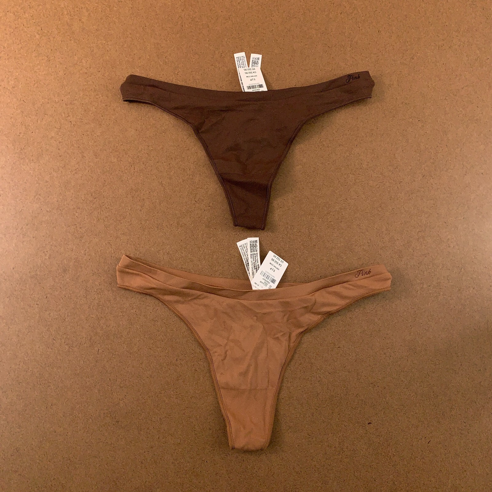 PINK Womens Size Small Brown Seamless High-Leg Thong Panty 2 Pack NWT